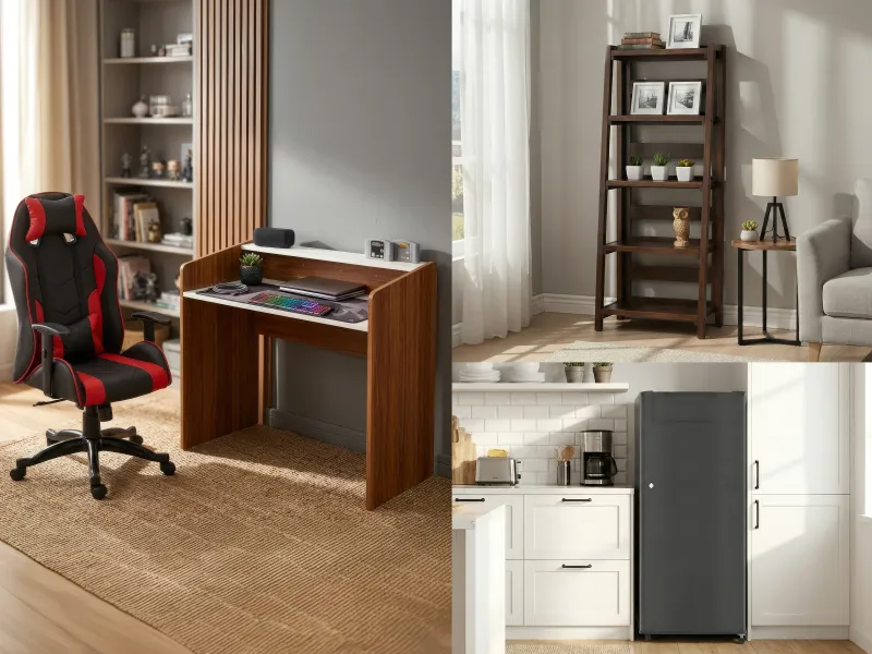 Luna Gaming Study Combo with Hugo Bookshelf And Single Door Fridge